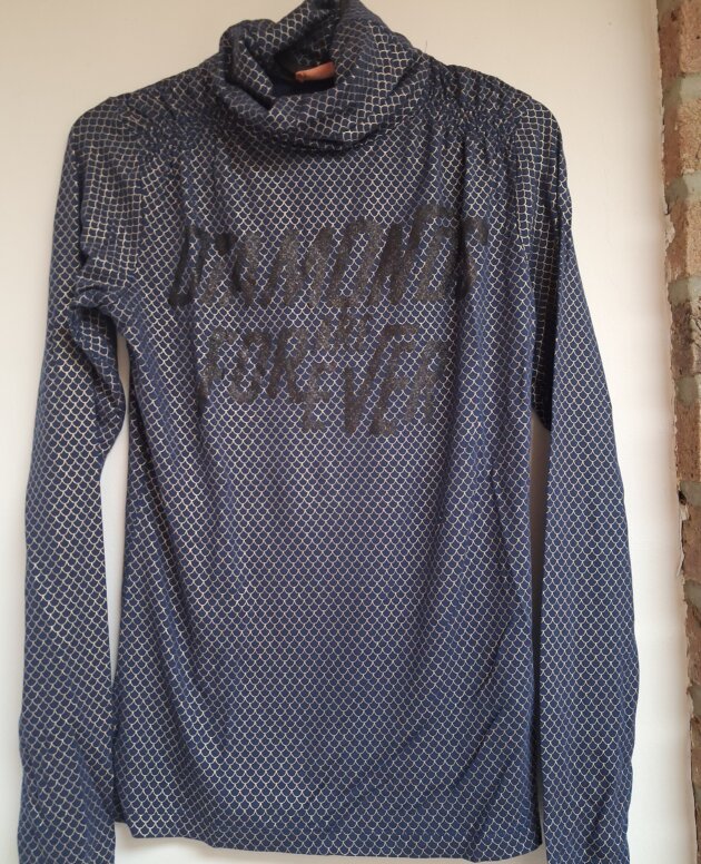 T-shirt ML CKS col roulé bleu et doré 16 ans