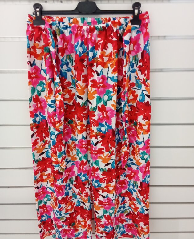 pantalon fluide fleurs rose/rouge