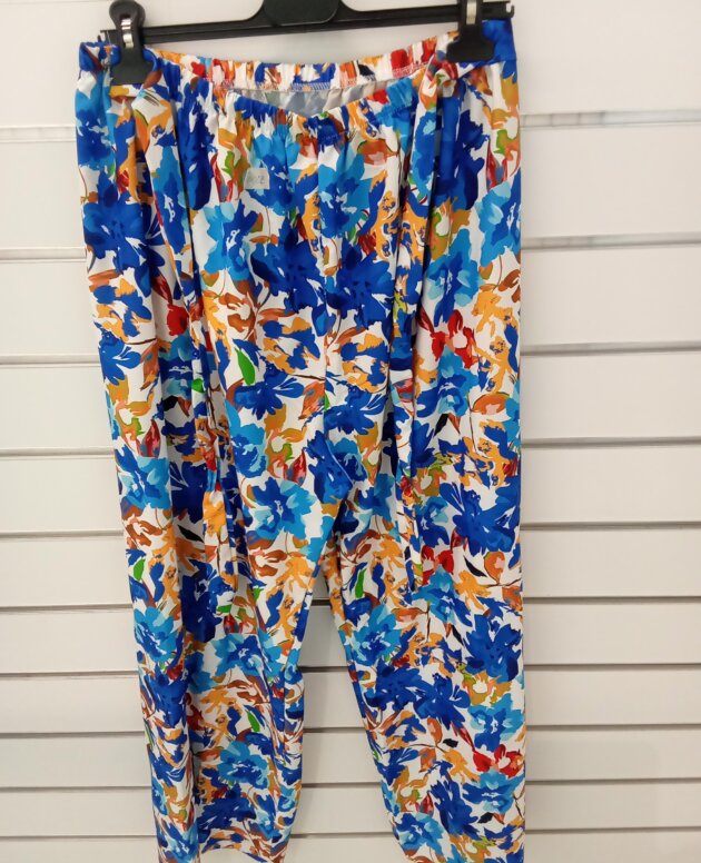 pantalon fluide fleurs bleu/jaune