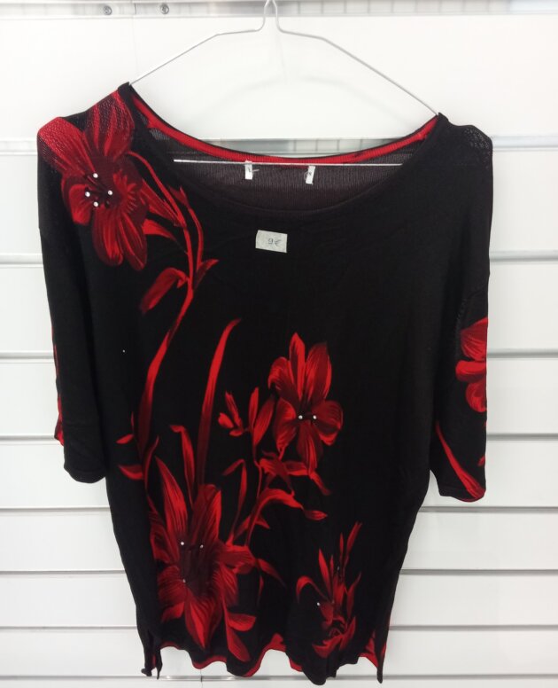 blouse noir fleur rouge